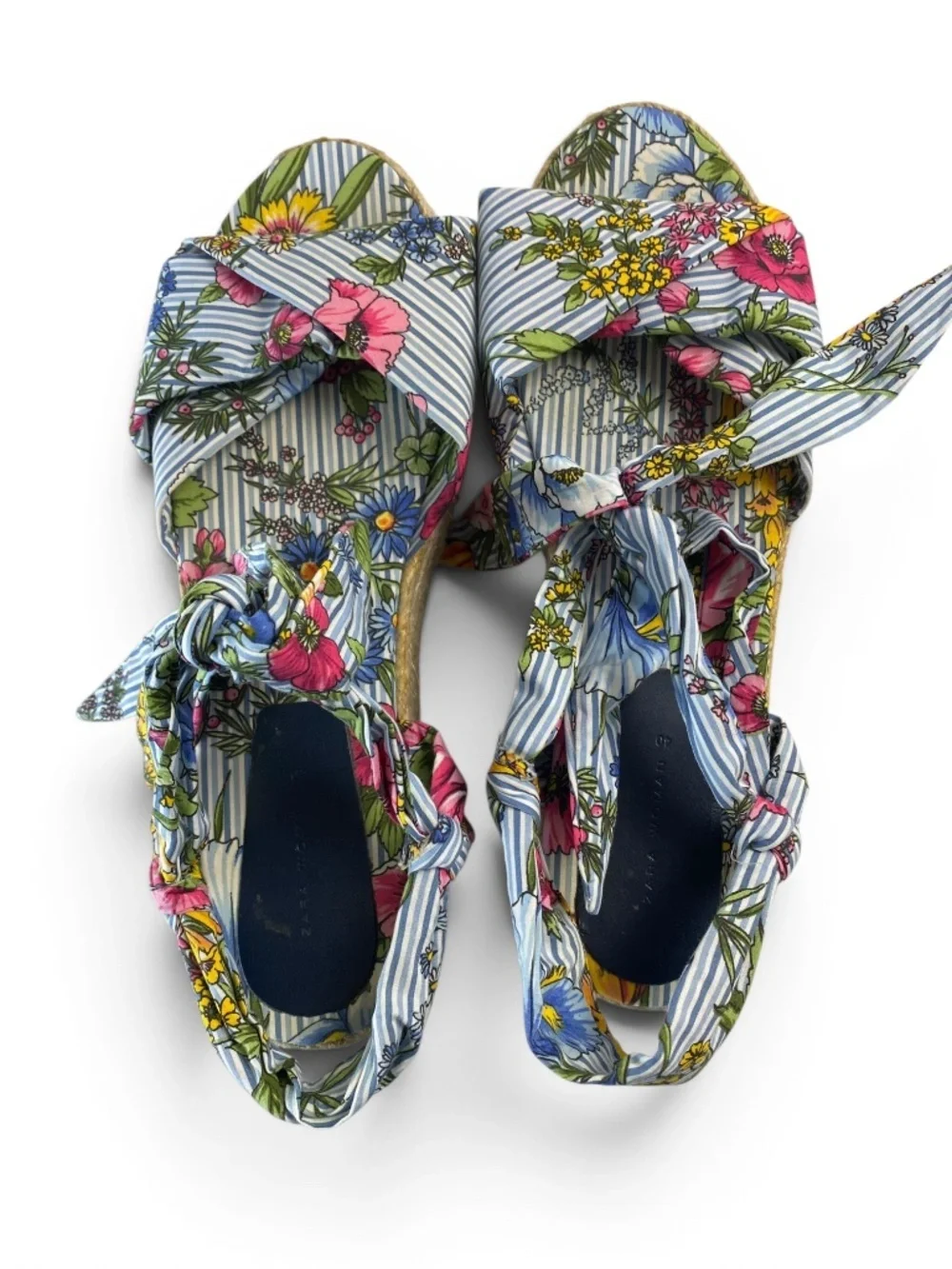 ZARA Women Tied Floral Raffia Platforms Shoes Size US 10/ EU 40